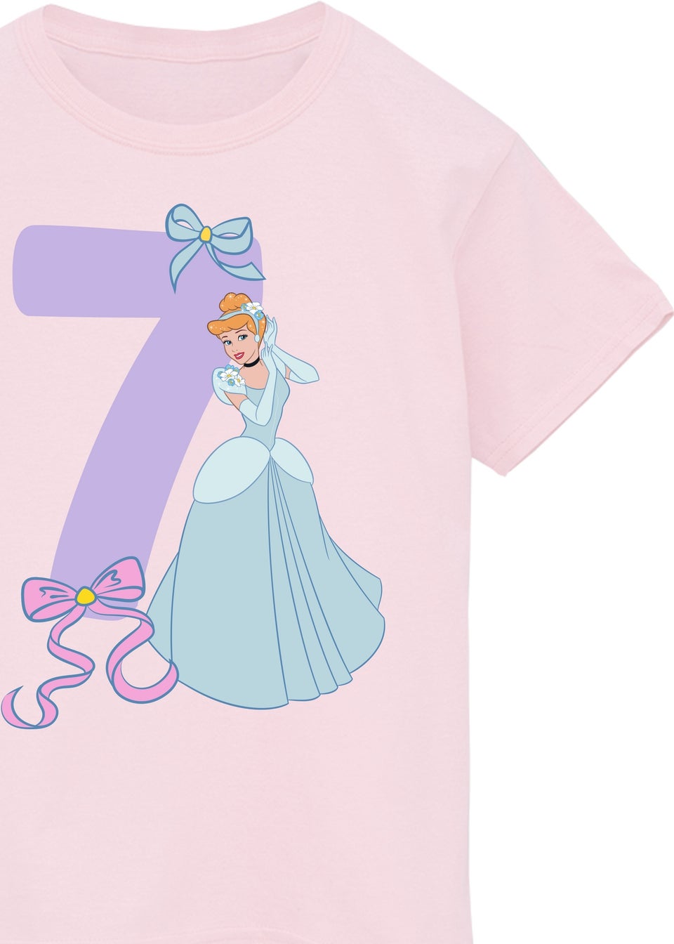 Disney Cinderella 7th Birthday Kids Light Pink Graphic T-Shirt (7-11 Years)