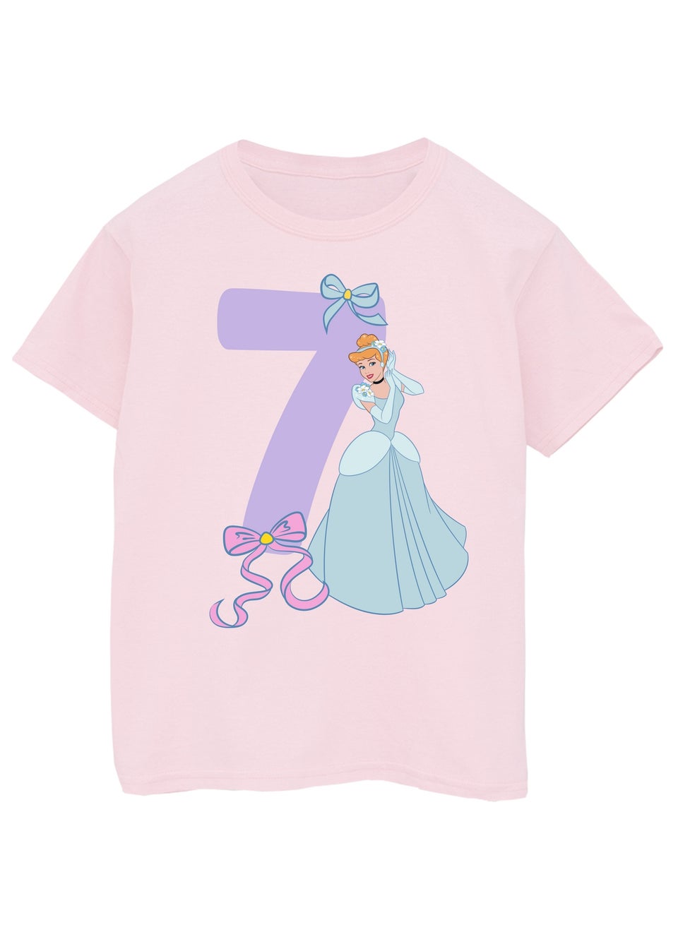 Disney Cinderella 7th Birthday Kids Light Pink Graphic T-Shirt (7-11 Years)