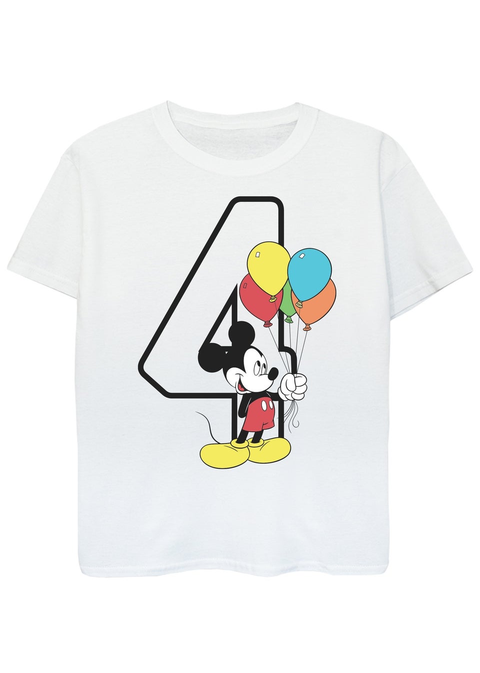 Disney Mickey Mouse 4th Birthday Kids White Graphic T-Shirt (3-6 Years)