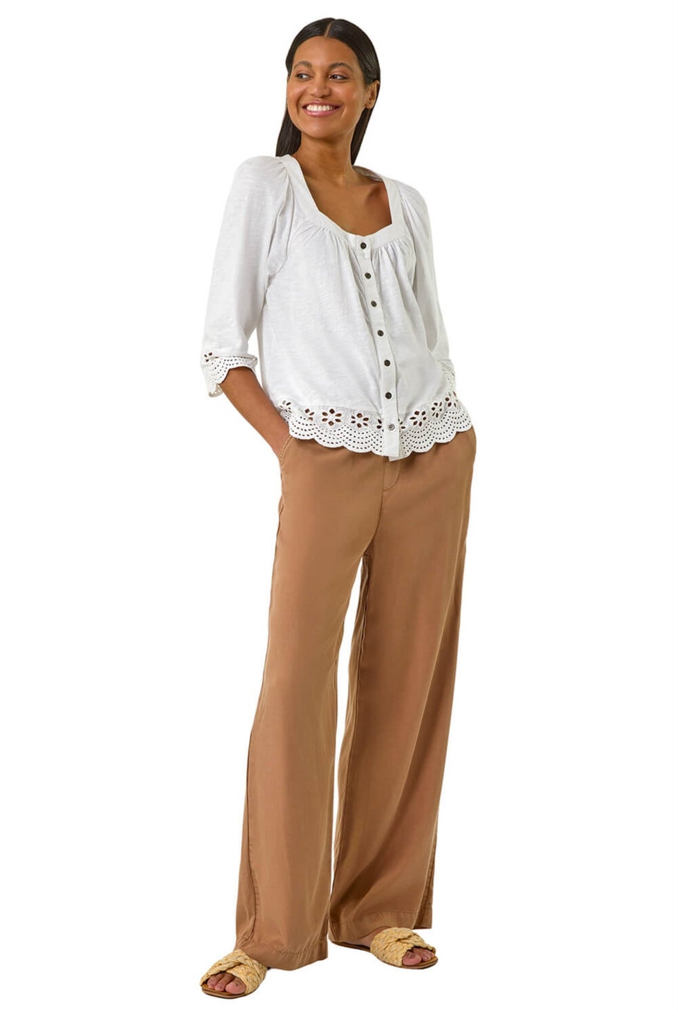Roman Ivory Cotton Broderie Hem Blouse