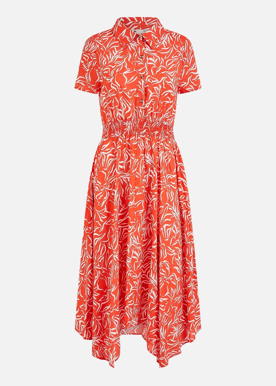 Yumi Coral Vase Print Dipped Hem Ruched Dress