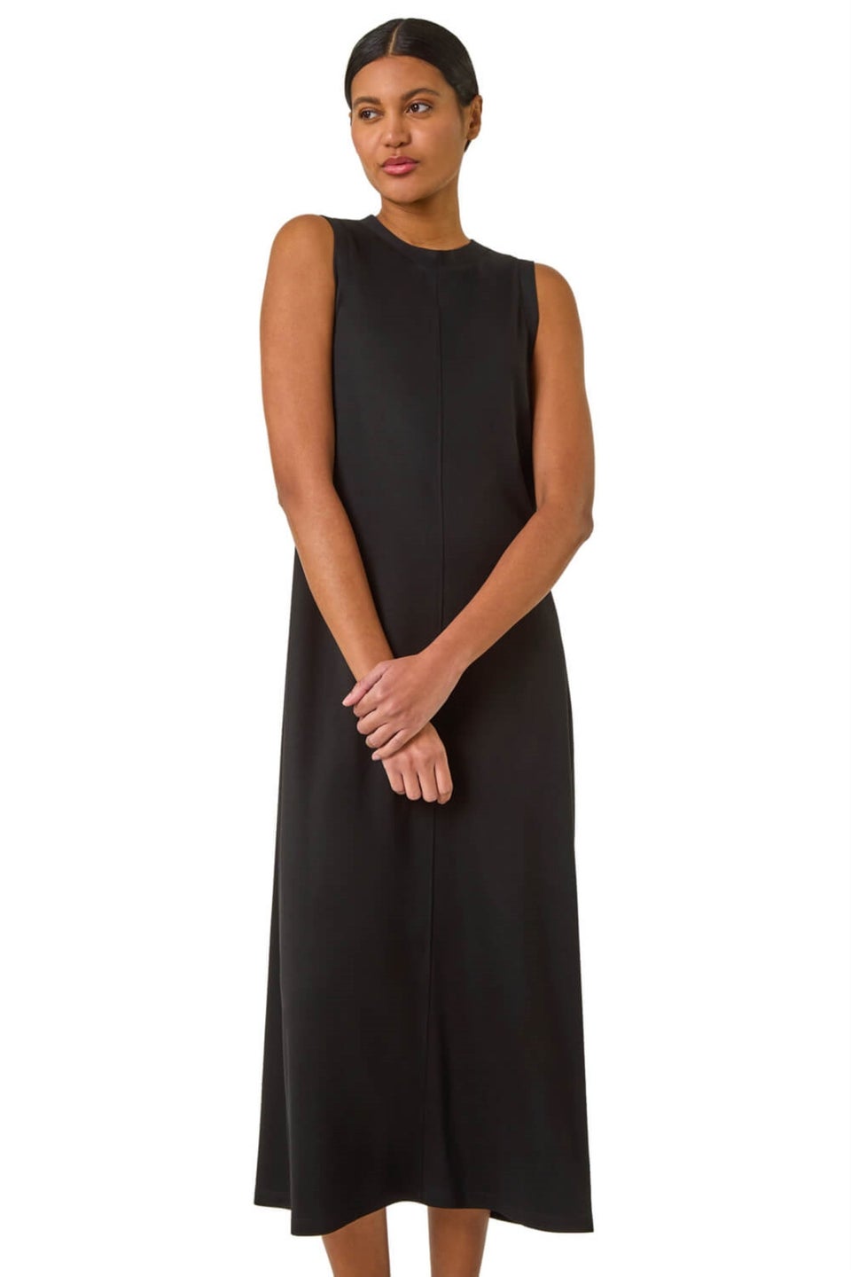 Roman Black Sandwash Stretch Midi Dress