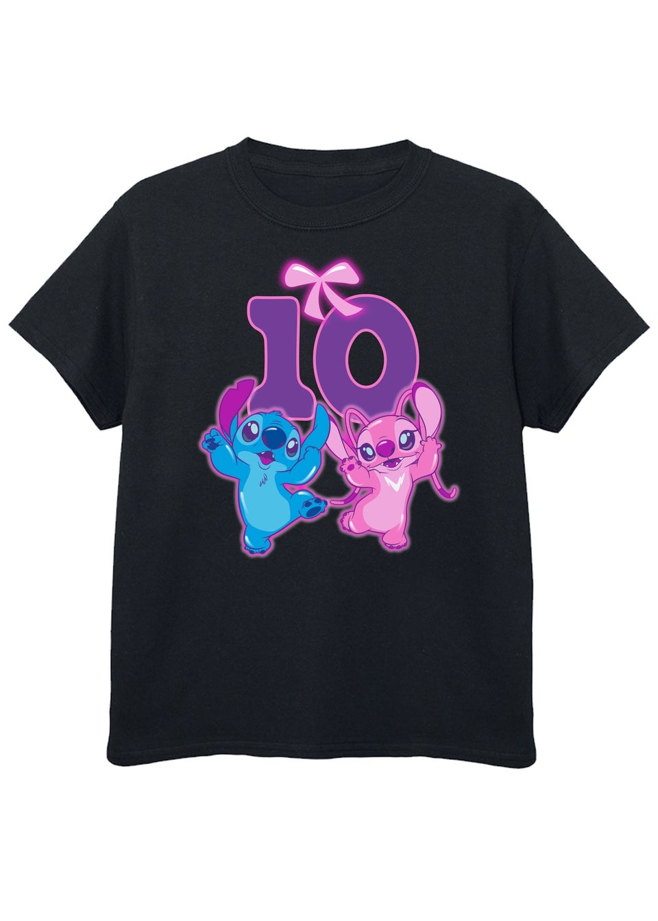 Disney Lilo & Stitch 10th Birthday Kids Black Graphic T-Shirt (9-13 Years)