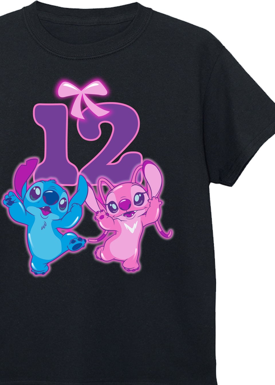 Disney Lilo & Stitch 12th Birthday Kids Black Graphic T-Shirt (9-13 Years)