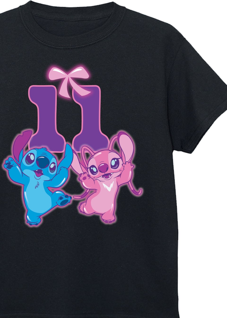 Disney Lilo & Stitch 11th Birthday Kids Black Graphic T-Shirt (9-13 Years)