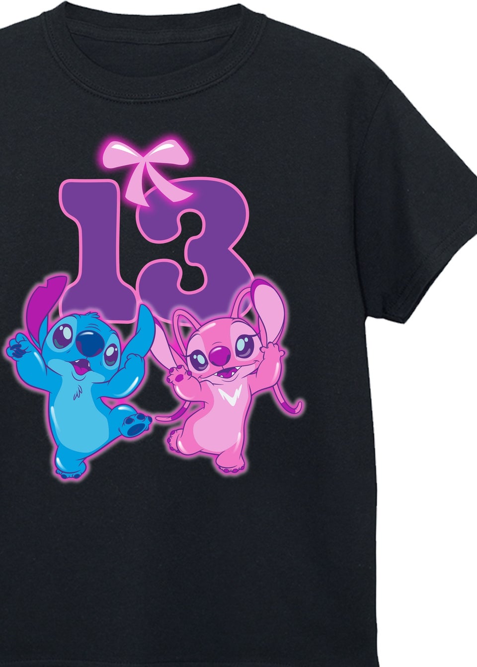 Disney Lilo & Stitch 13th Birthday Kids Black Graphic T-Shirt (9-13 Years)