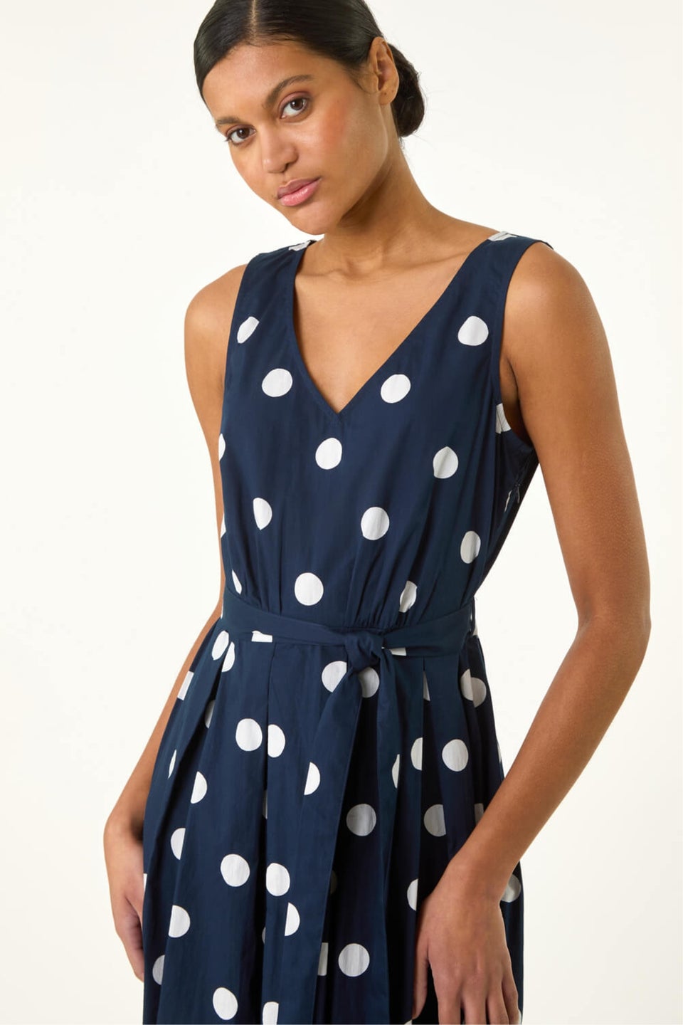 Roman Navy Spot Print Belted Midi Dress