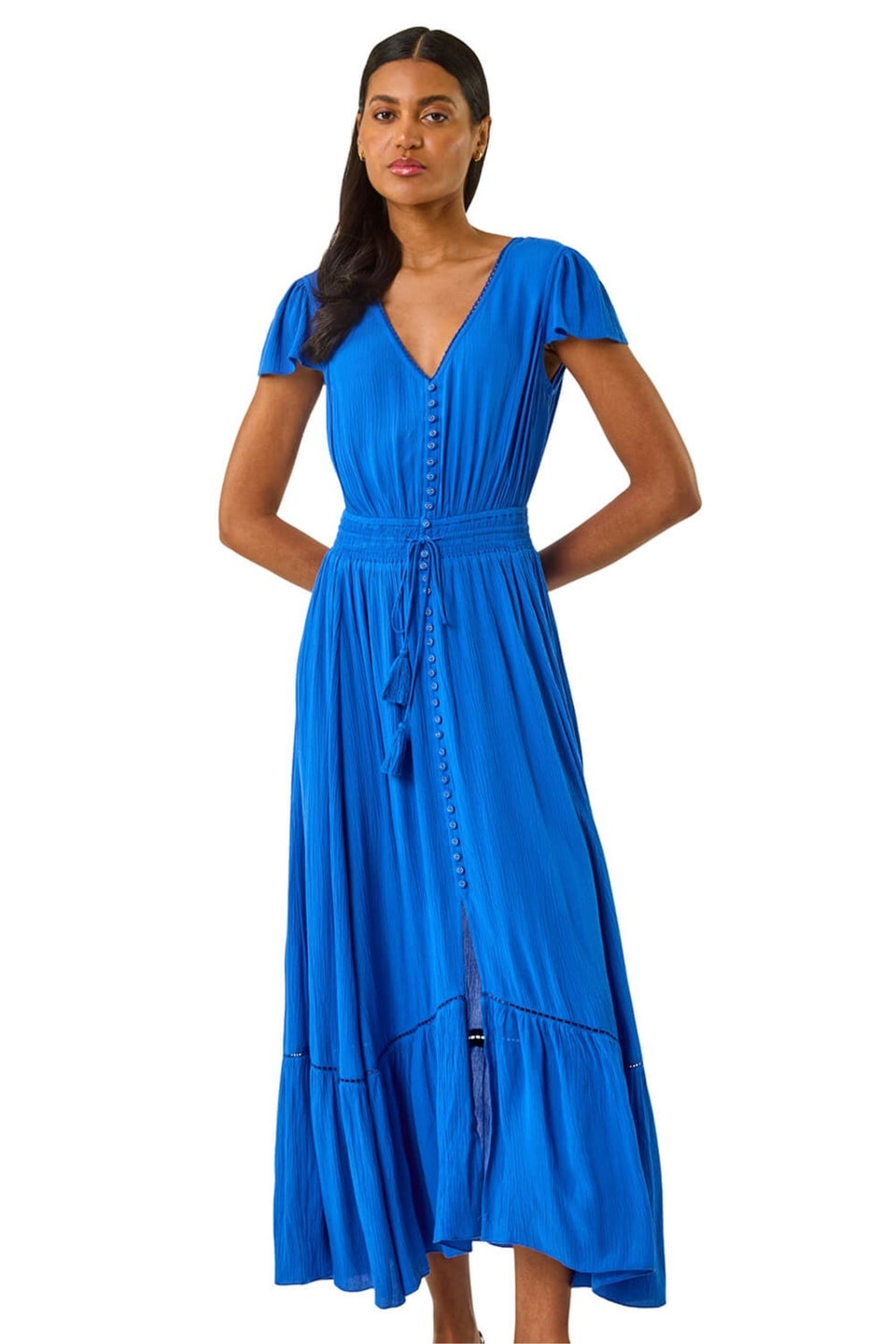 Roman Royal Blue Tiered Buttoned Maxi Dress