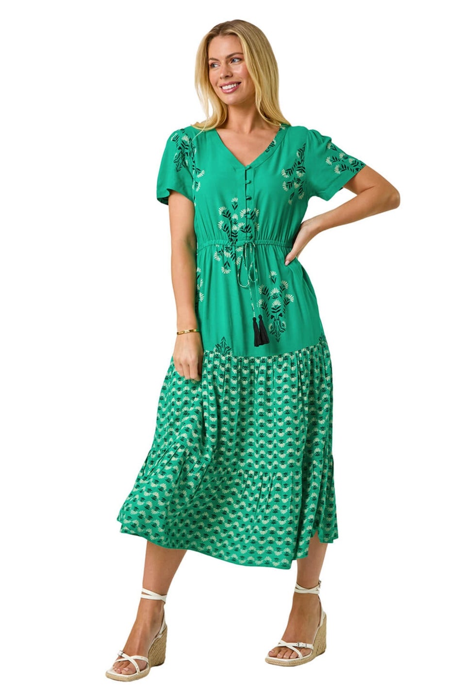 Roman Green Petite Floral Print Midi Dress