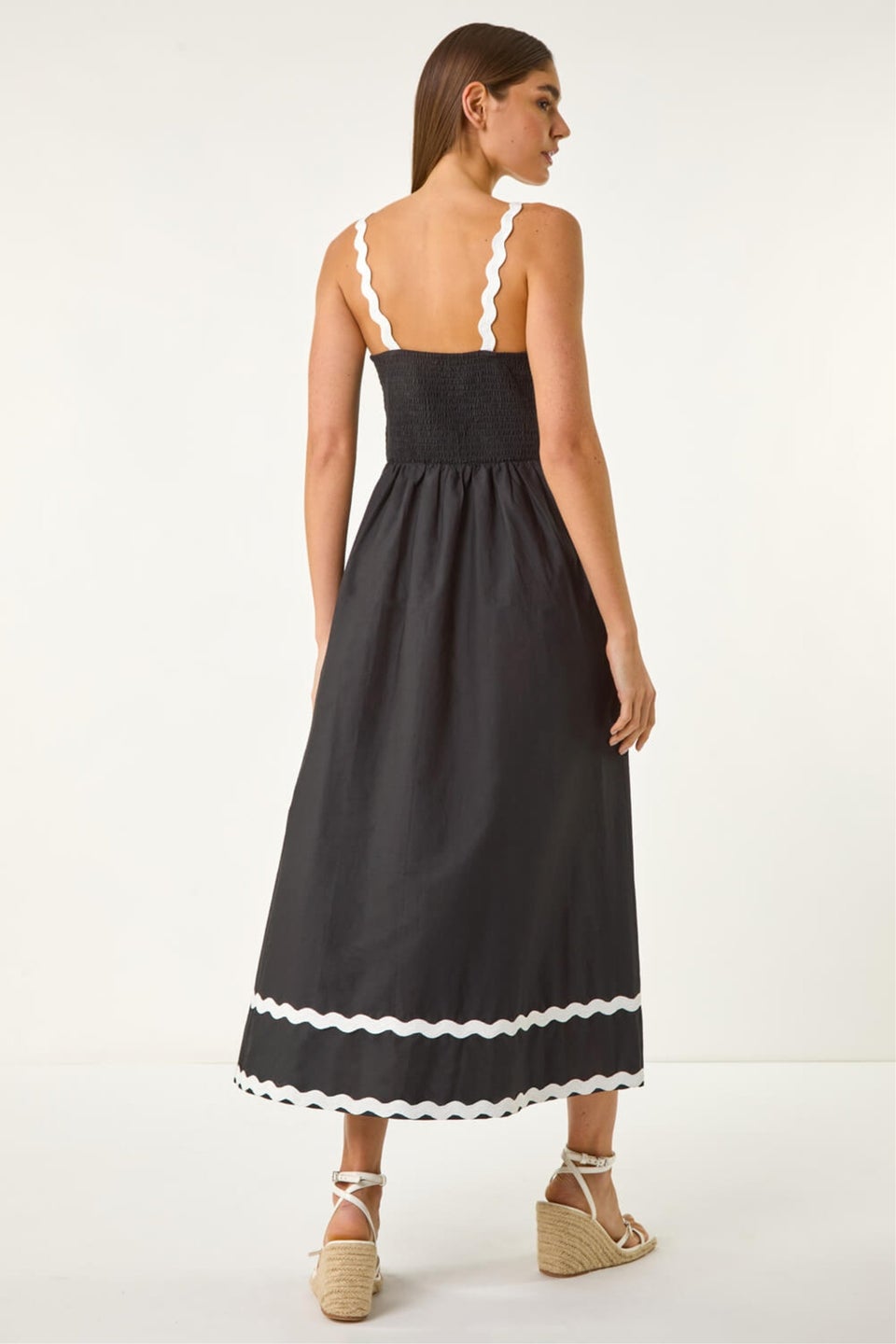 Roman Black Contrast Ric Rac Midi Dress