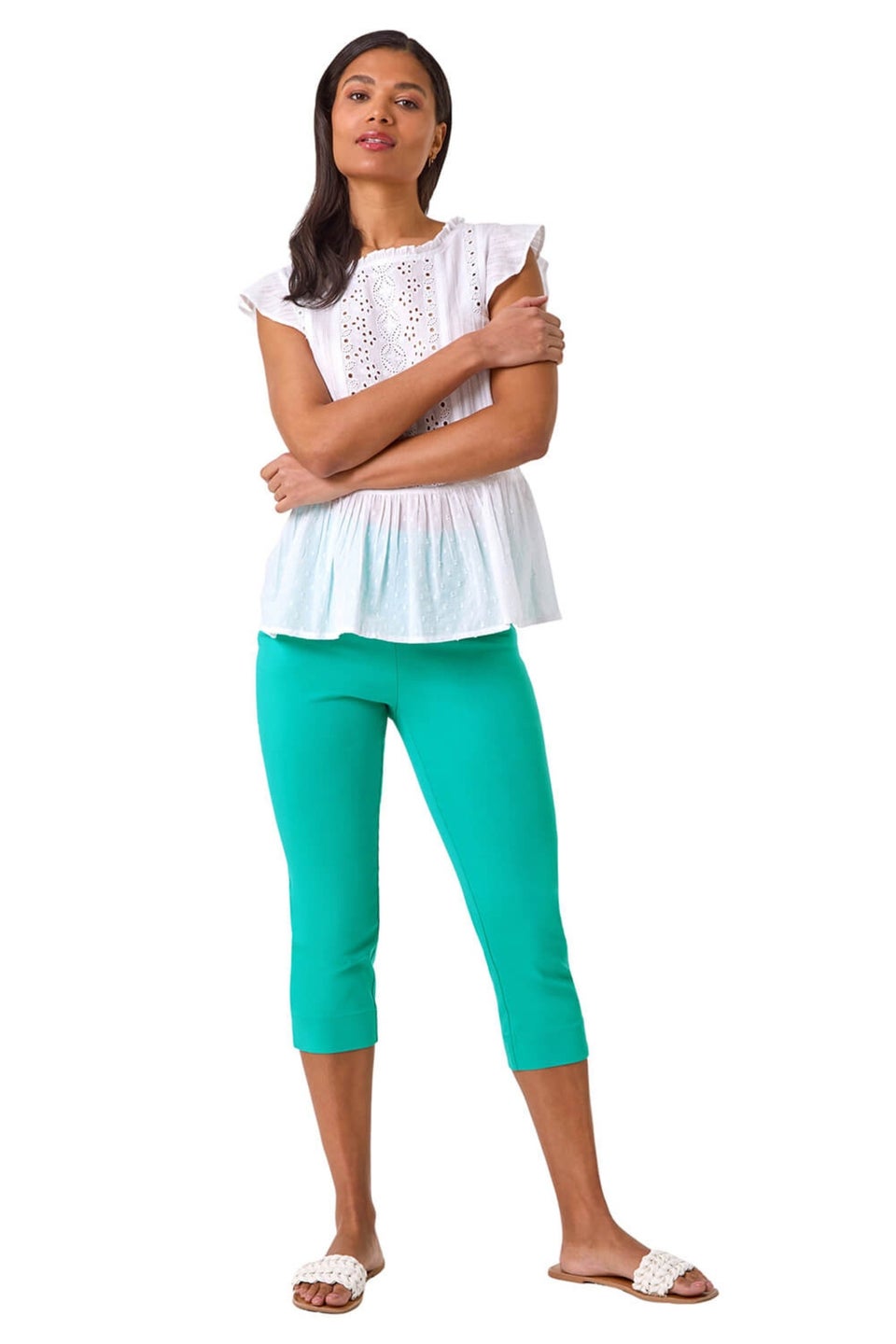 Roman Aqua Cropped Stretch Trousers