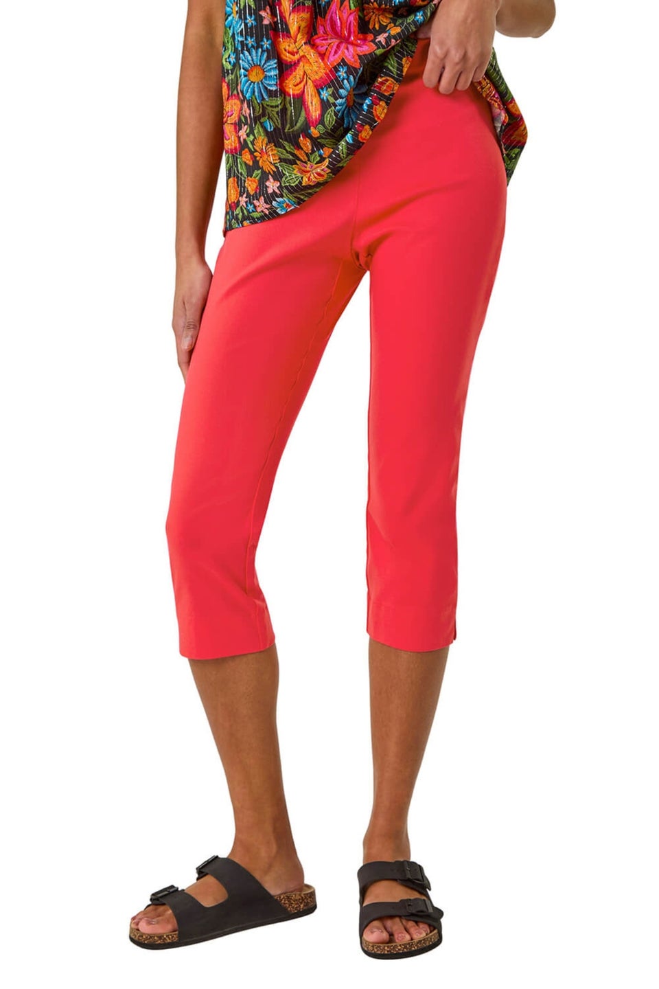 Roman Coral Cropped Stretch Trousers