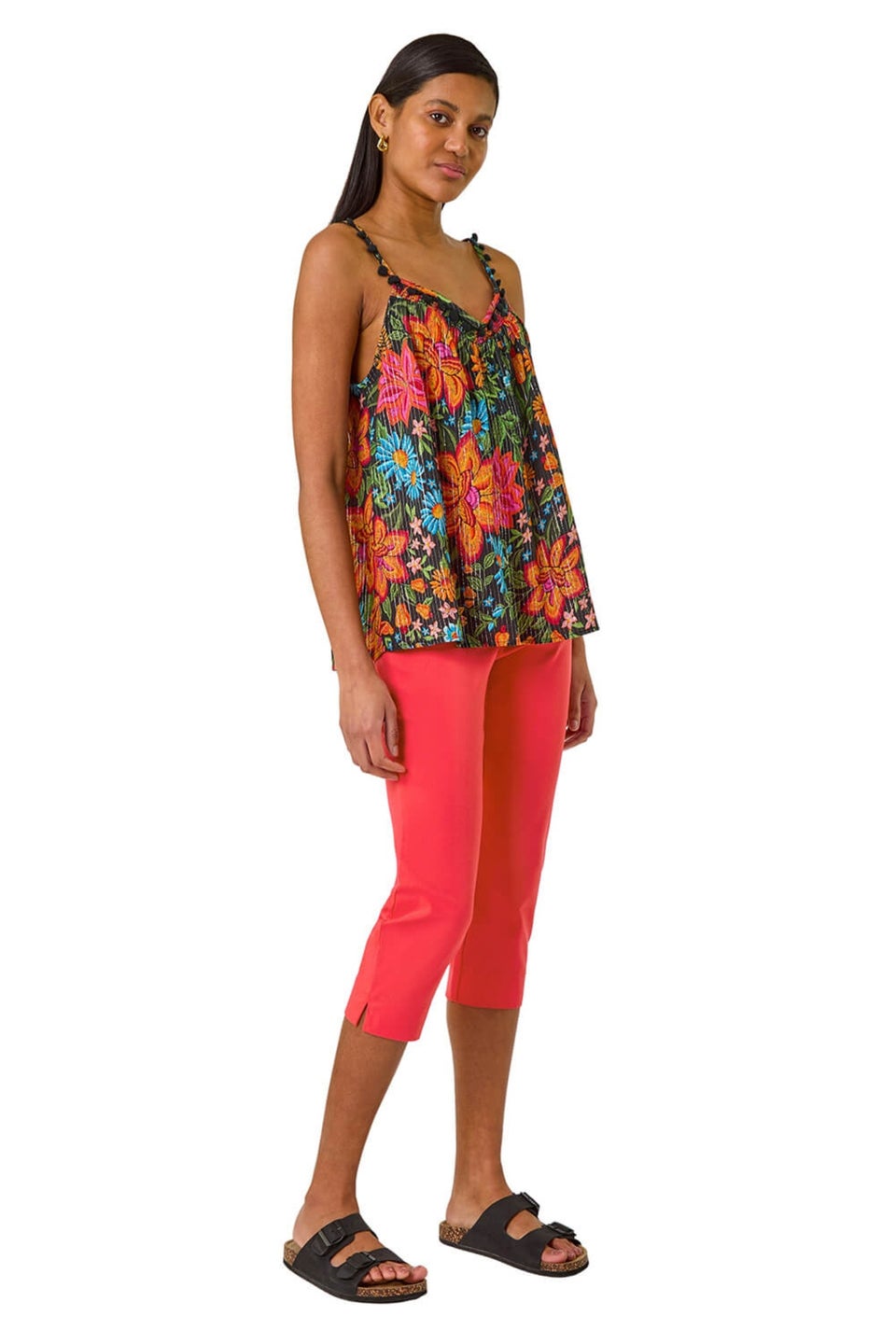 Roman Coral Cropped Stretch Trousers