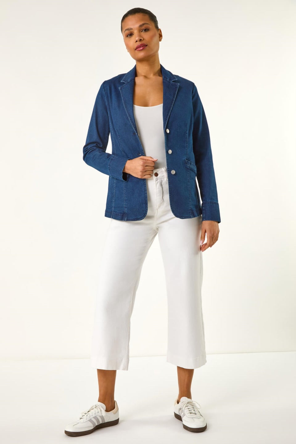 Roman Indigo Denim Collar Stretch Blazer