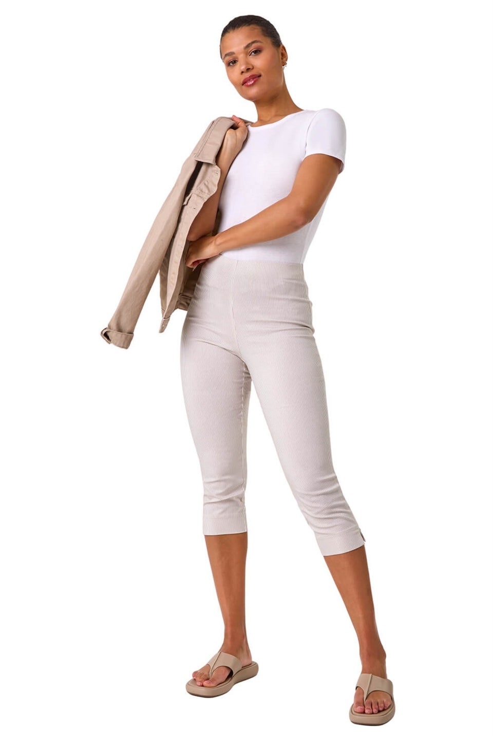 Roman Stone Striped Cropped Stretch Trouser