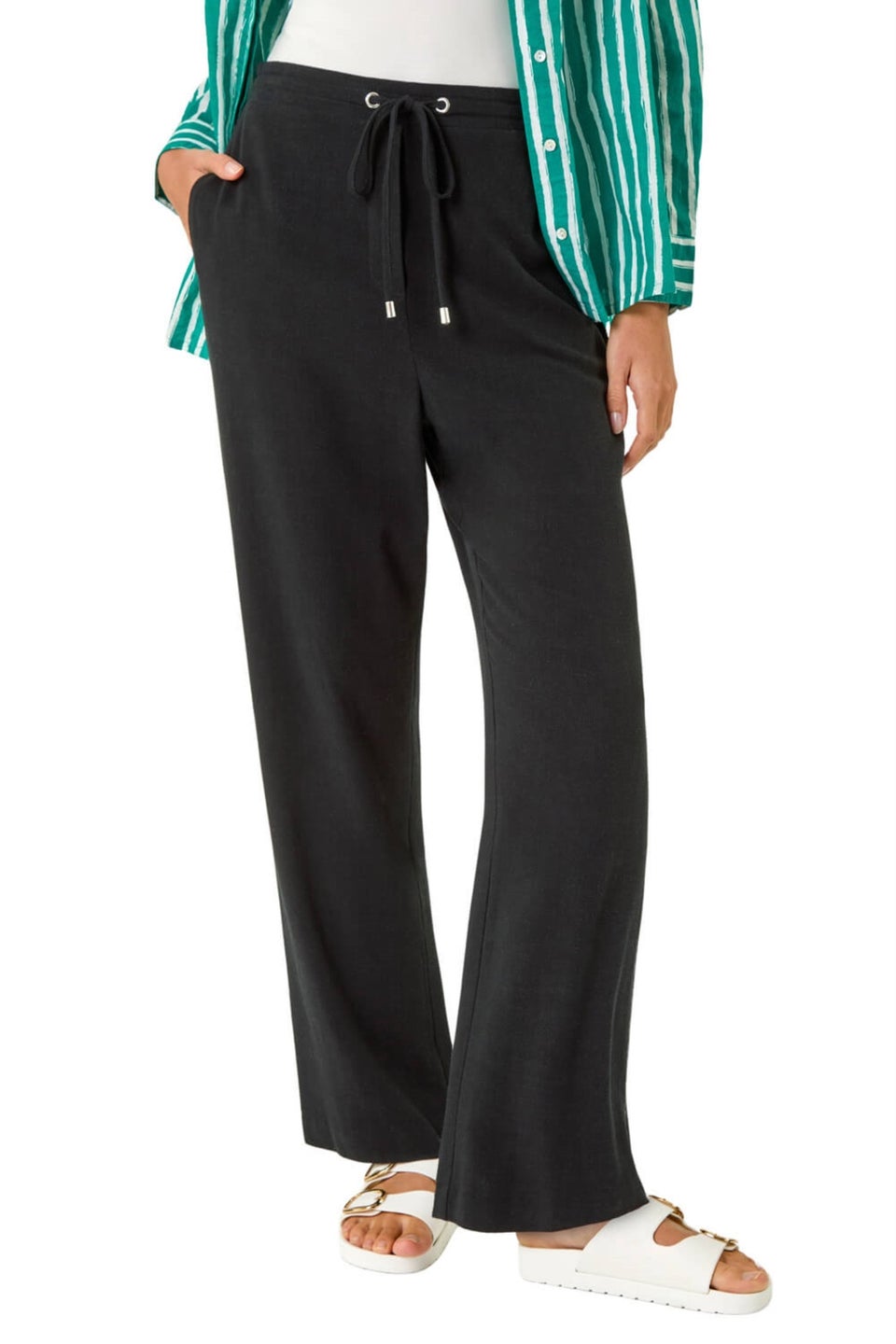 Roman Black Full Length Linen Trousers