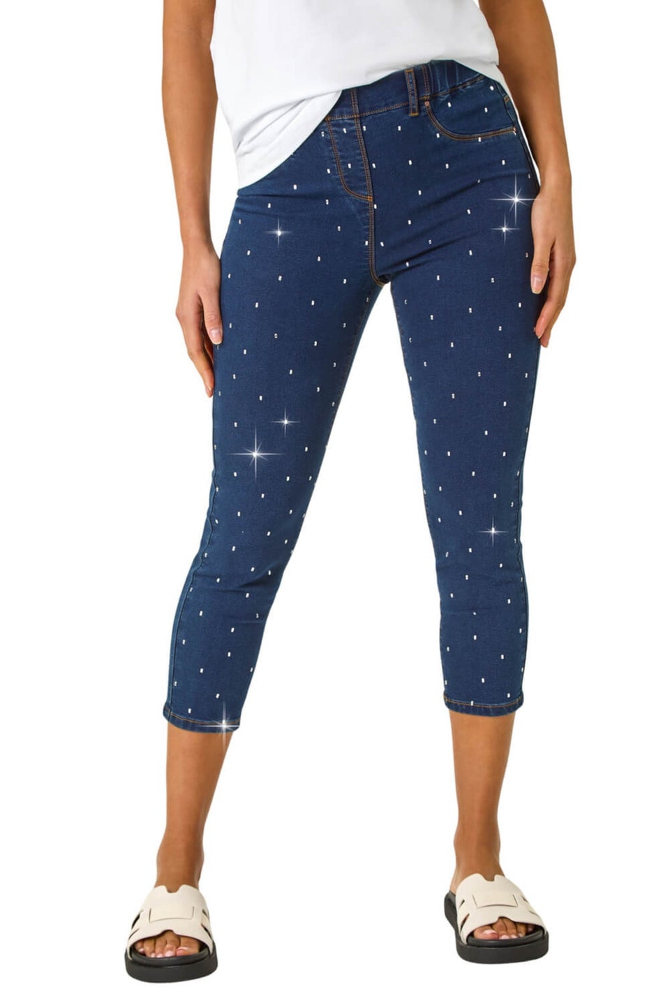 Roman Indigo Embellished Cropped Stretch Jeggings
