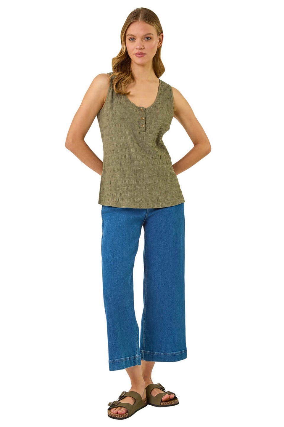 Roman Khaki Buttoned Stretch Vest Top
