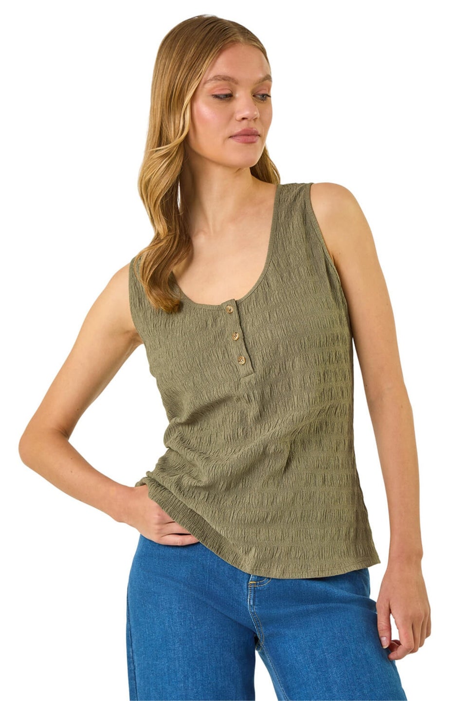Roman Khaki Buttoned Stretch Vest Top
