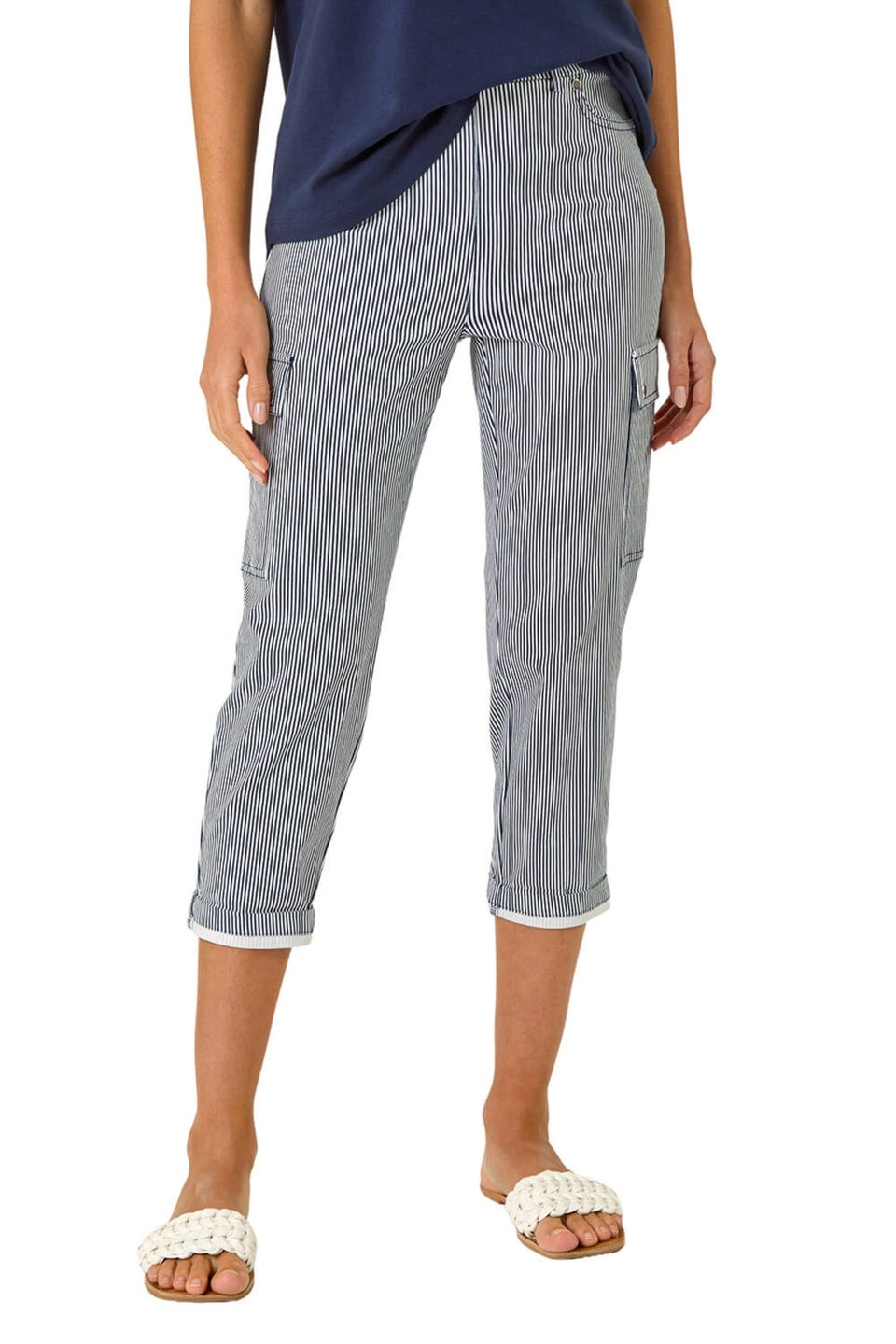 Roman Navy Stripe Cropped Cargo Trouser