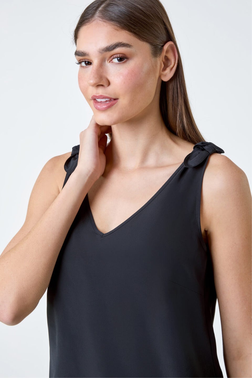 Roman Black Tie Detail Strap V-Neck Cami Top