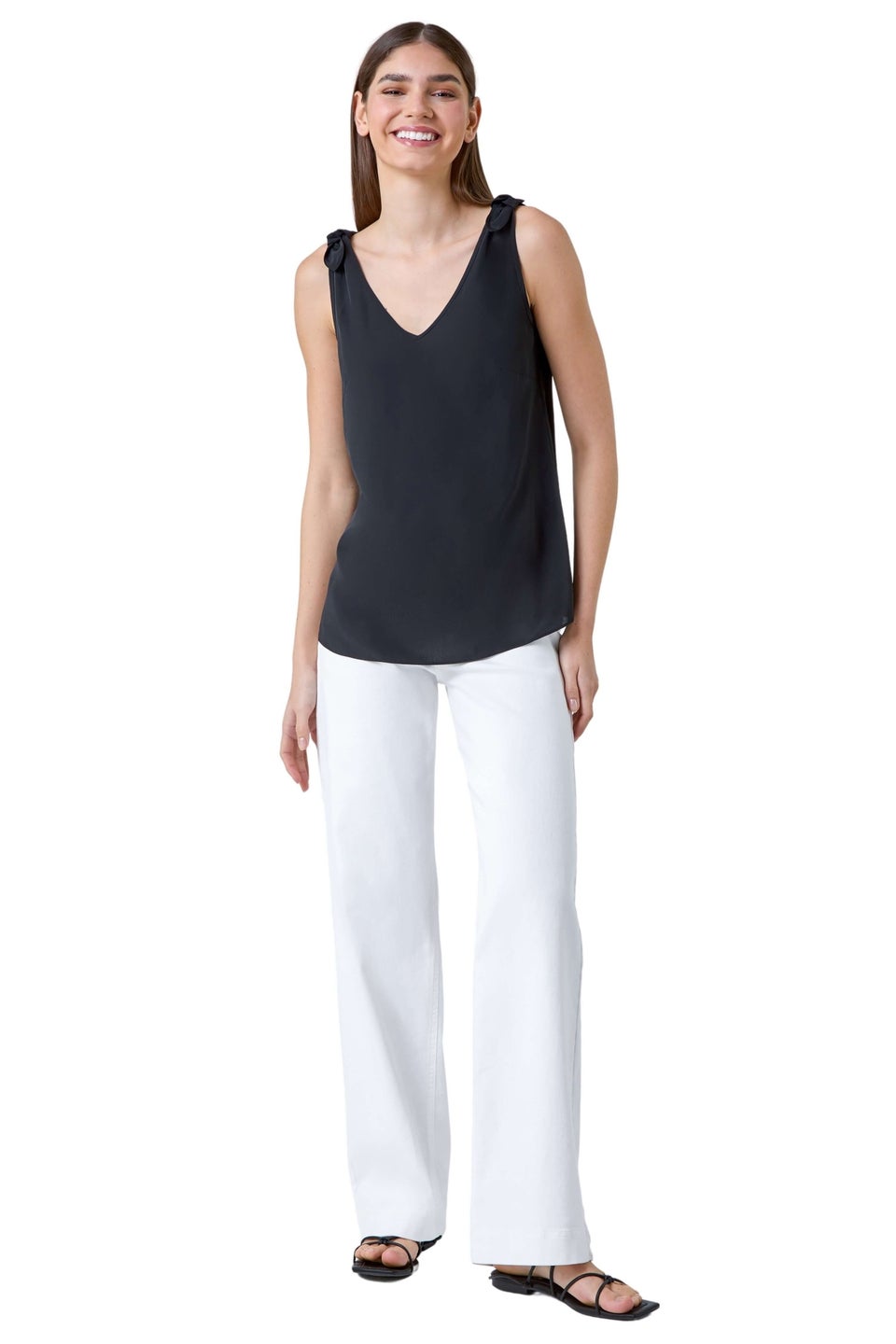 Roman Black Tie Detail Strap V-Neck Cami Top