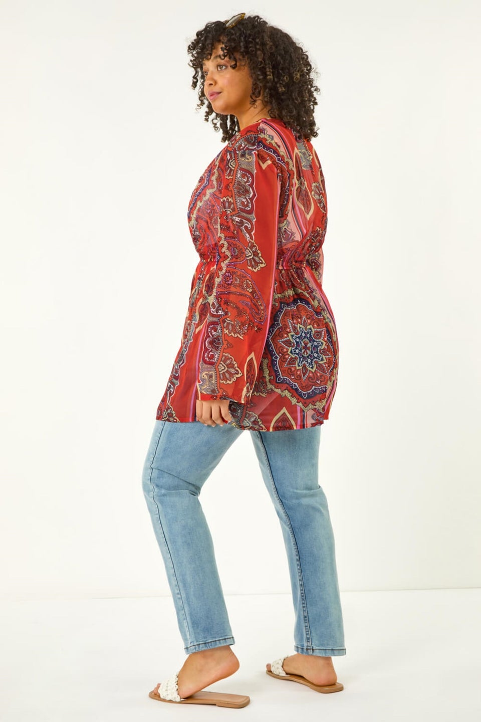 Roman Red Curve Paisley Tie Front Kimono