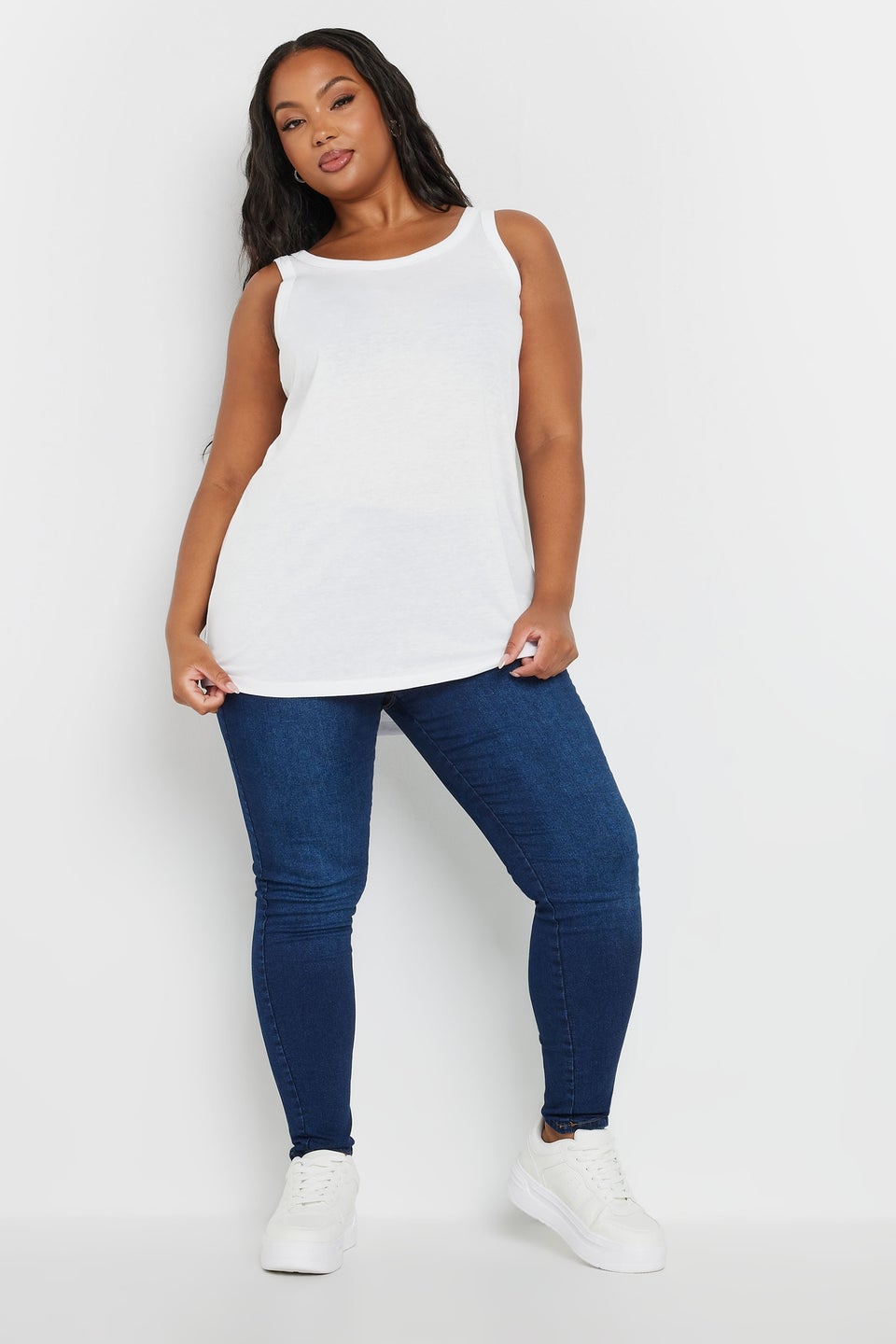 Yours 3 Pack Curve Navy Blue, Black & White Core Vest Tops