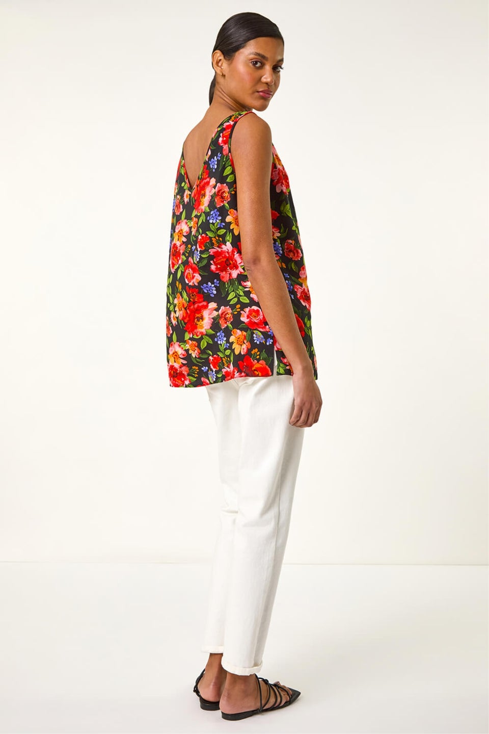Roman Red Floral Buttoned Vest Top