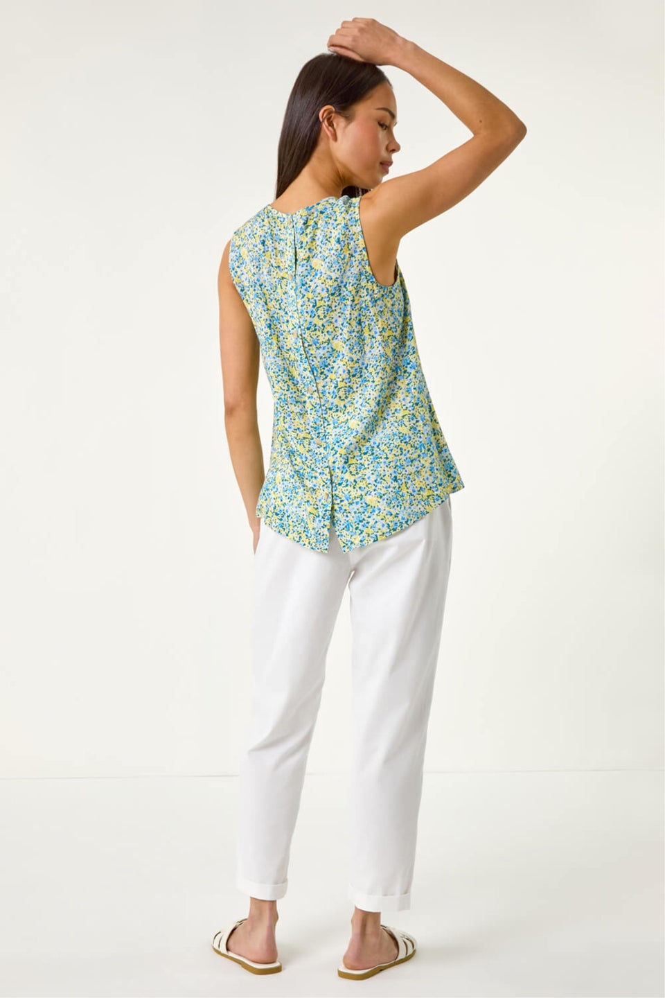 Roman Blue Petite Ditsy Print Shell Top