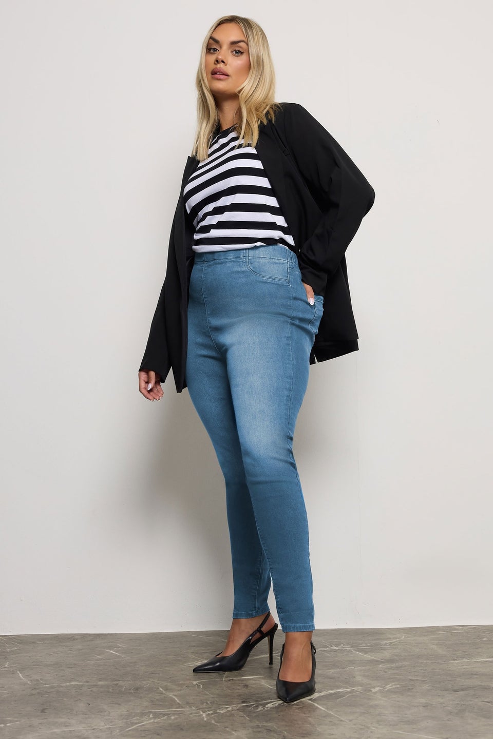 Yours For Good Curve Mid Blue Pull On Stretch Jenny Jeggings