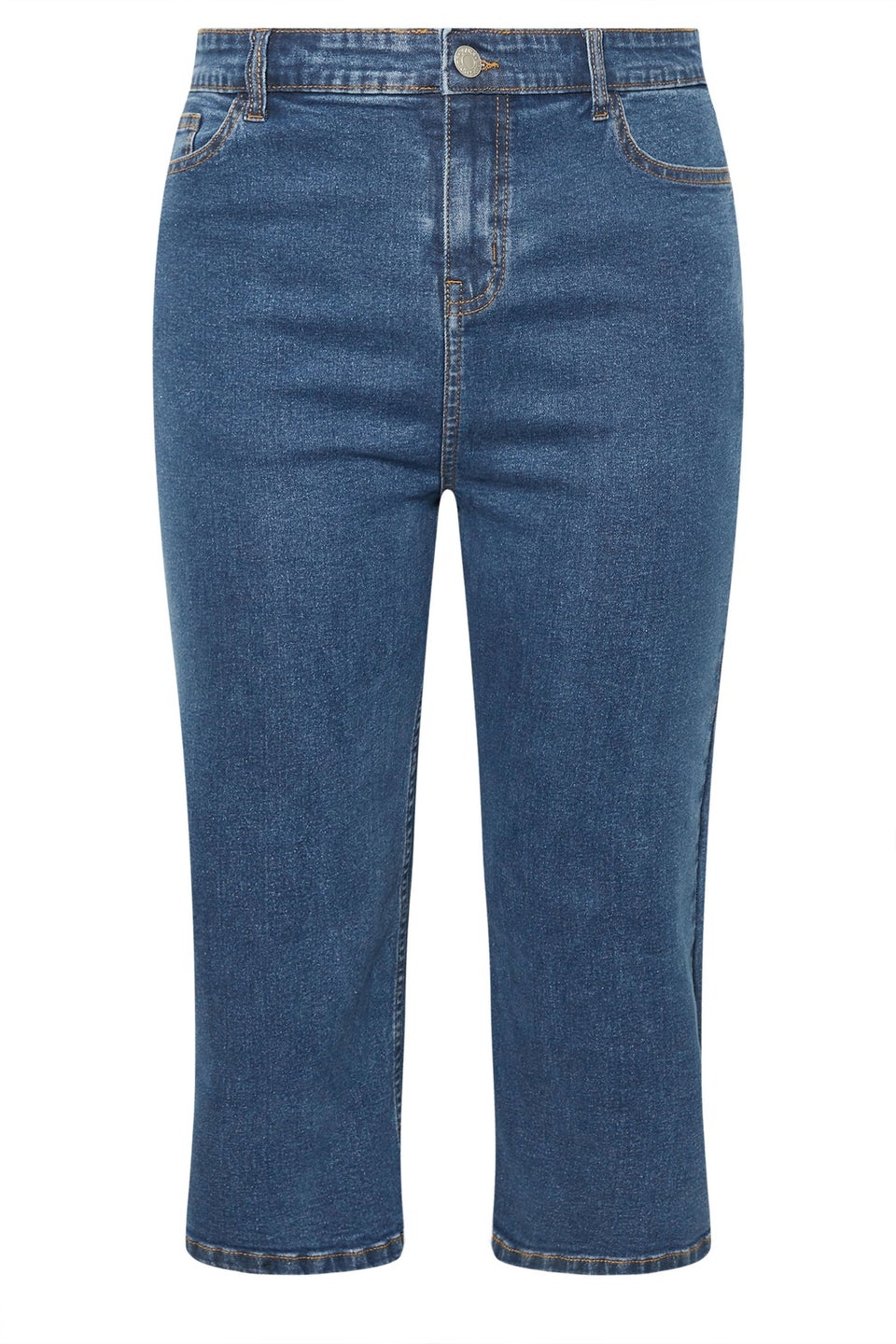 Yours Curve Mid Blue Wide Leg Cropped Denim Jeans