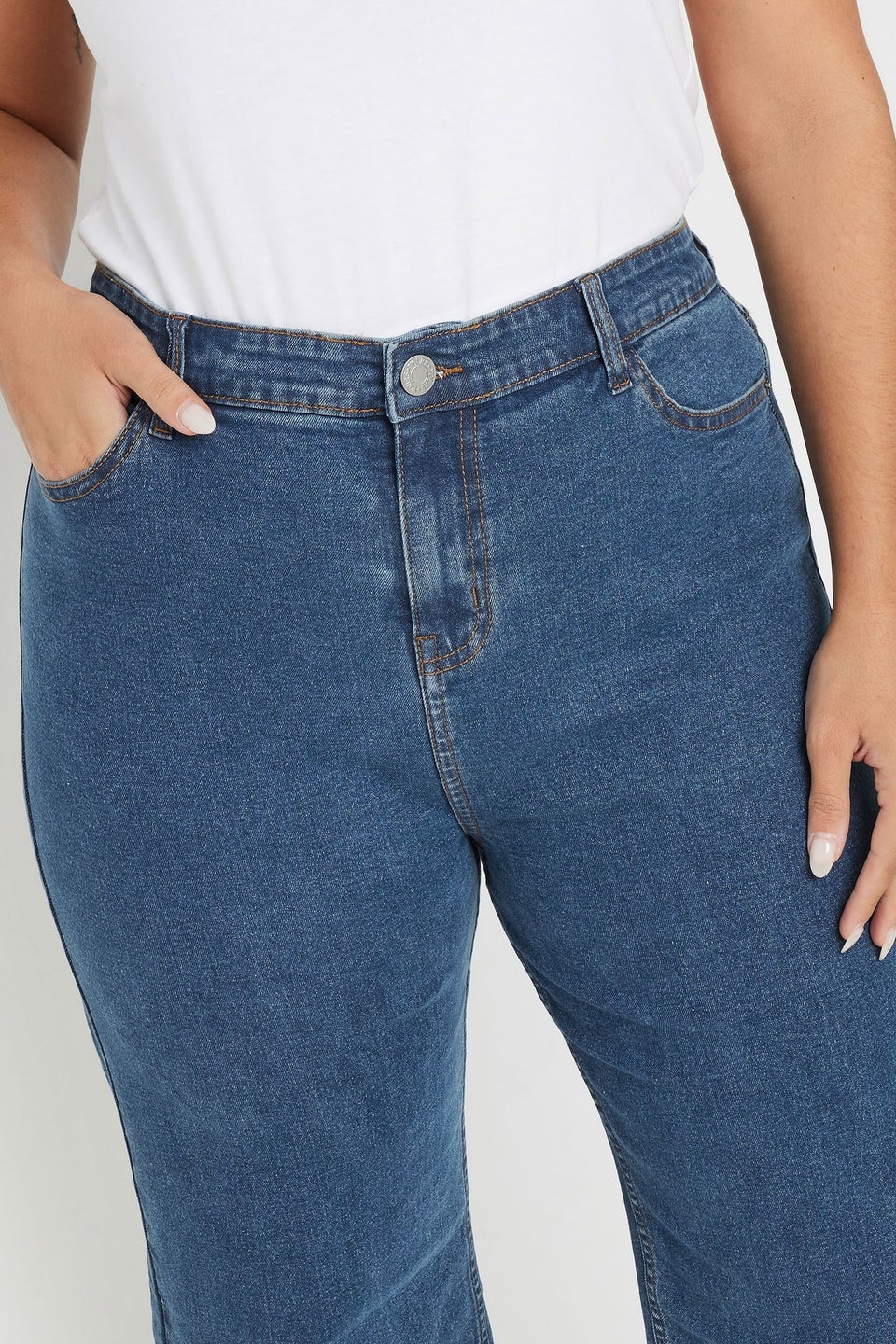 Yours Curve Mid Blue Wide Leg Cropped Denim Jeans