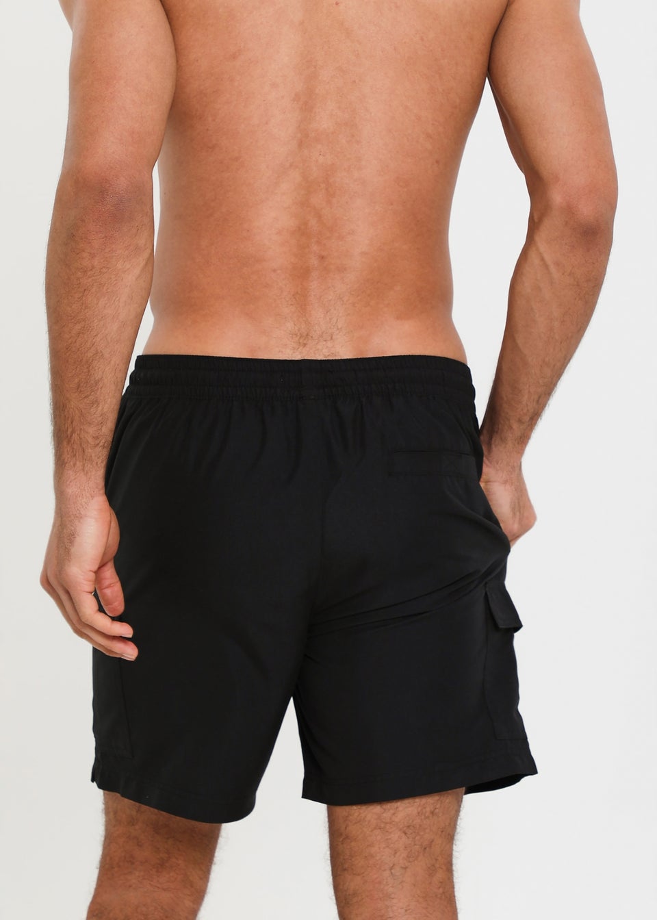 Threadbare Black Mid-length Cargo Swim Shorts