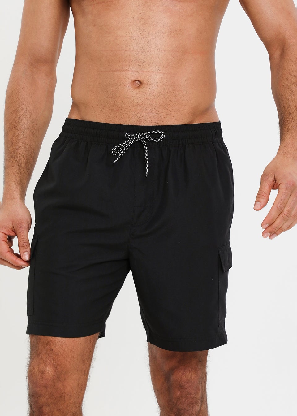 Threadbare Black Mid-length Cargo Swim Shorts