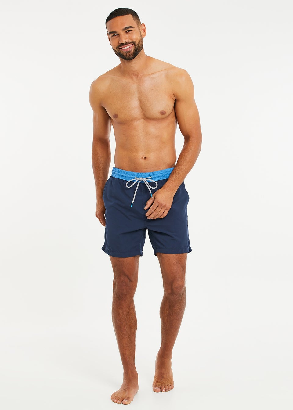 Threadbare Navy Contrast Waistband Swim Shorts