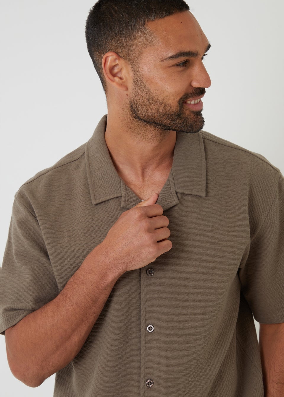 Threadbare Khaki Embley Textured Revere Collar Short Sleeve Shirt