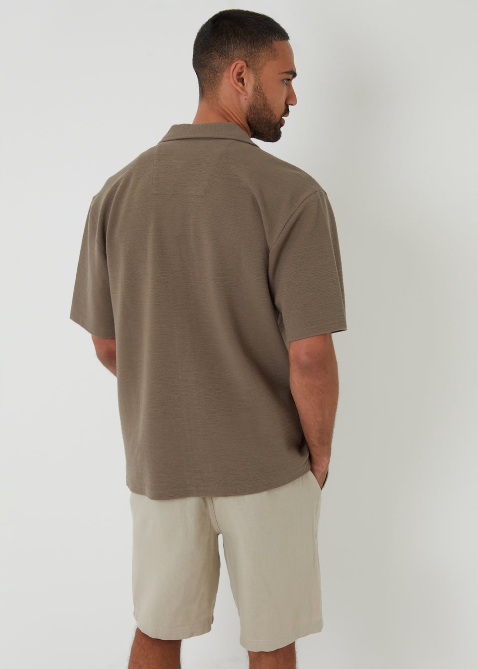 Threadbare Khaki Embley Textured Revere Collar Short Sleeve Shirt