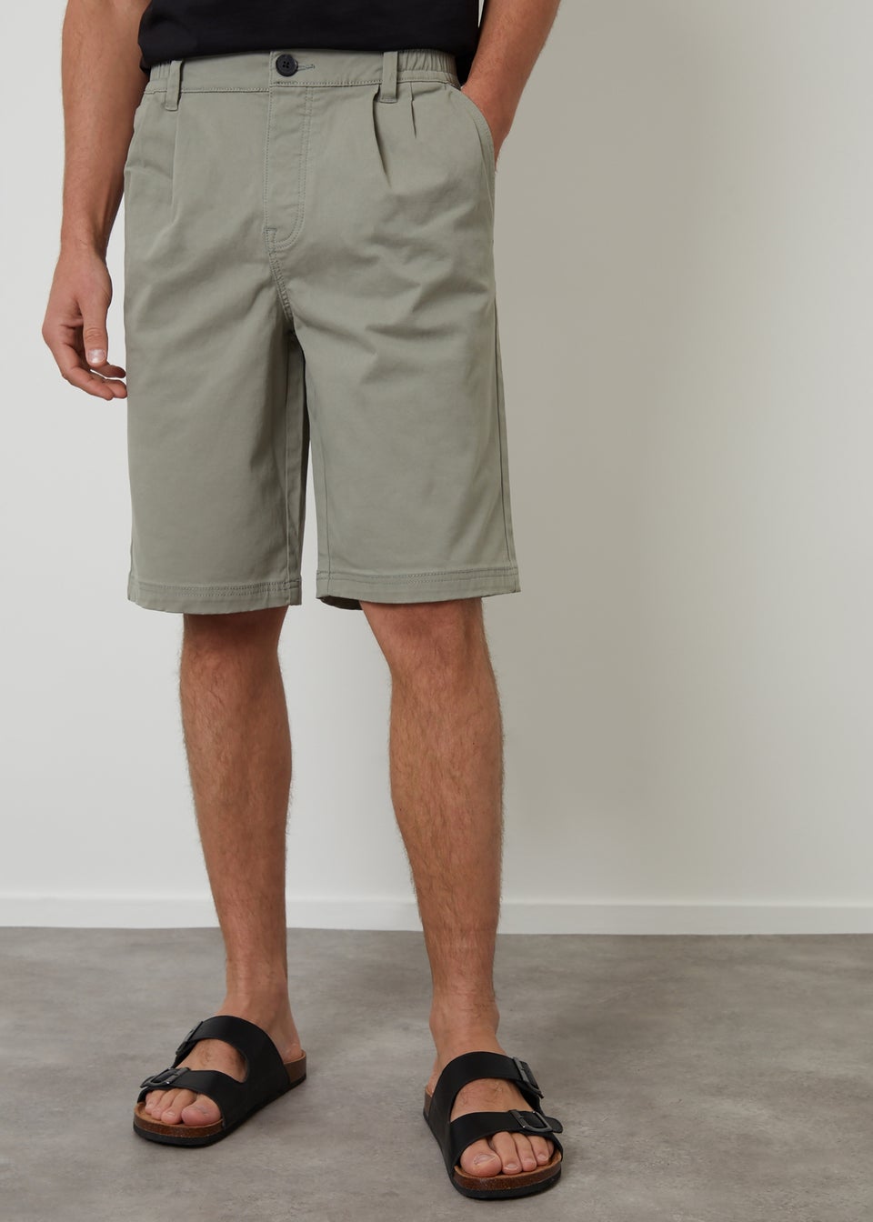 Threadbare Soft Green Pleated Relaxed Fit Stretch Chino Shorts