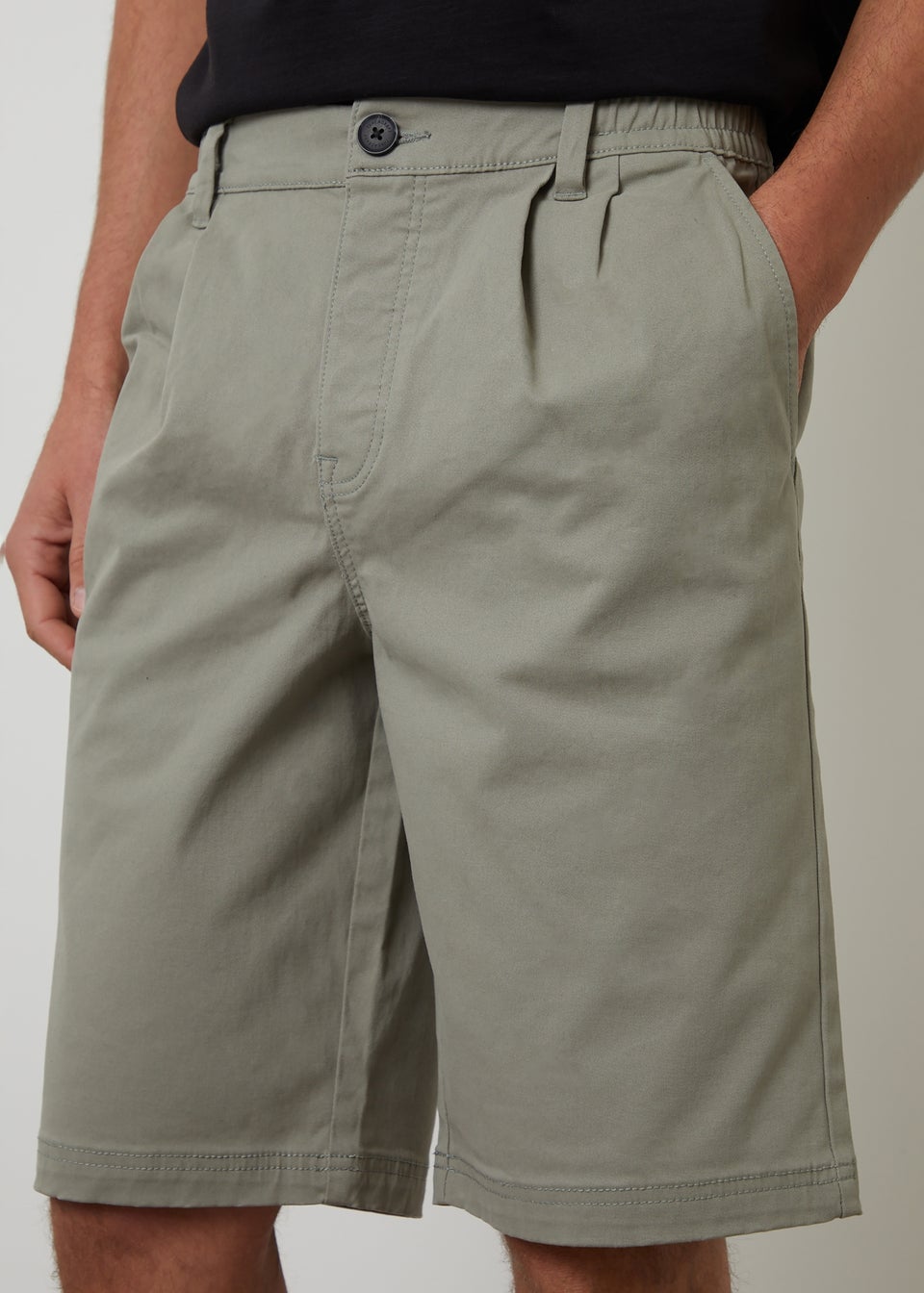 Threadbare Soft Green Pleated Relaxed Fit Stretch Chino Shorts
