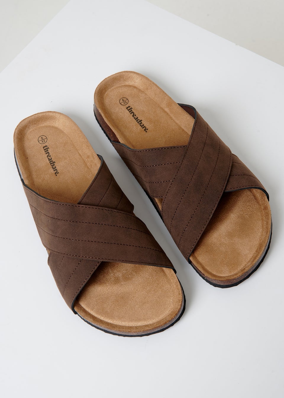 Threadbare Chocolate Faux Suede Cross Strap Sandals