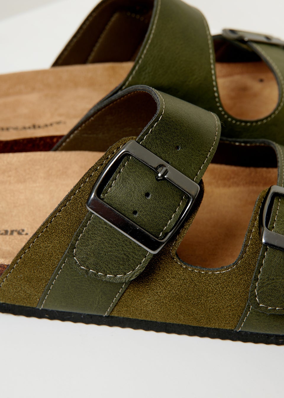 Threadbare Khaki Slip On Two Buckle Strap Sandals