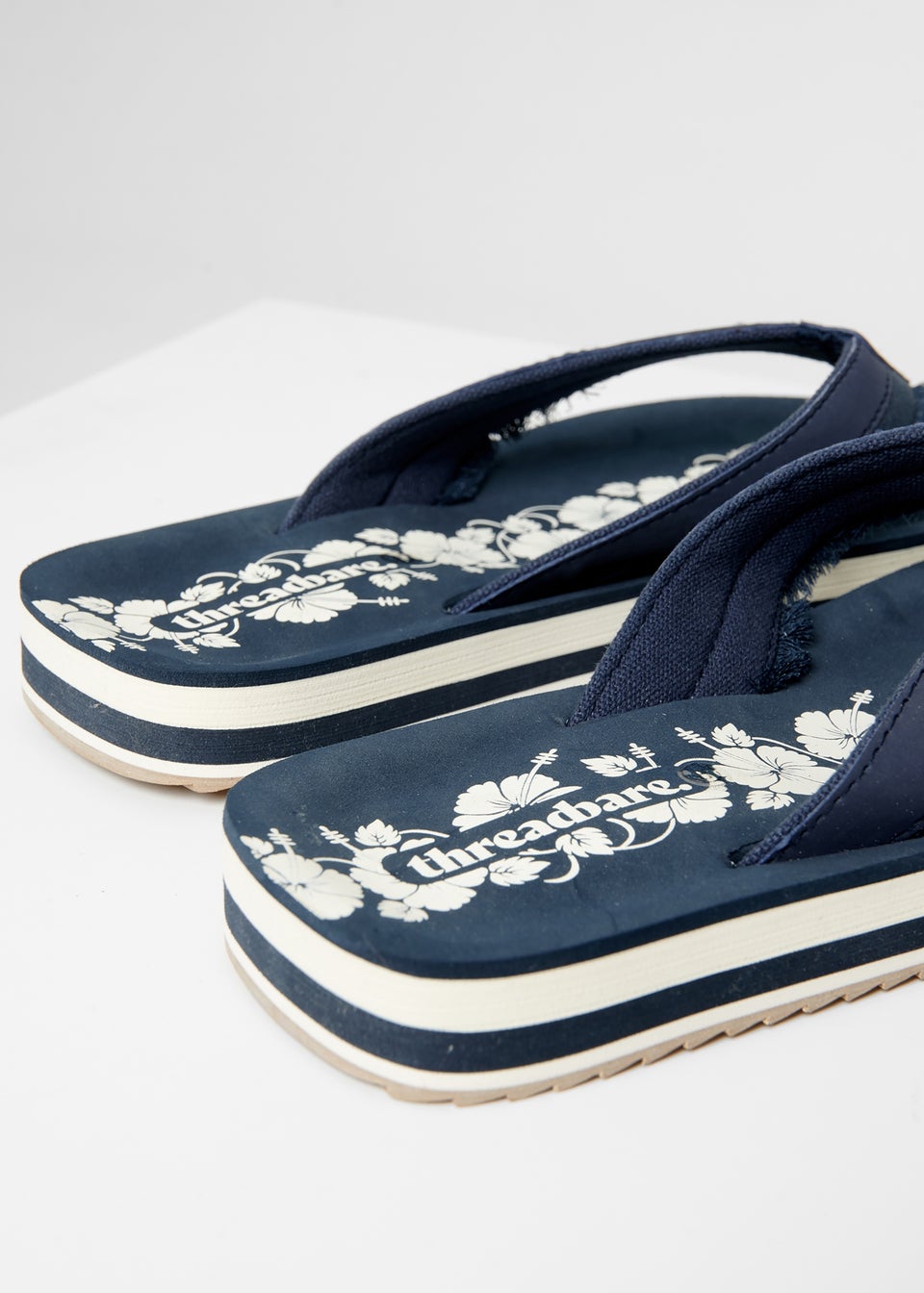 Threadbare Navy Fringe Detail Toe Post Sandals
