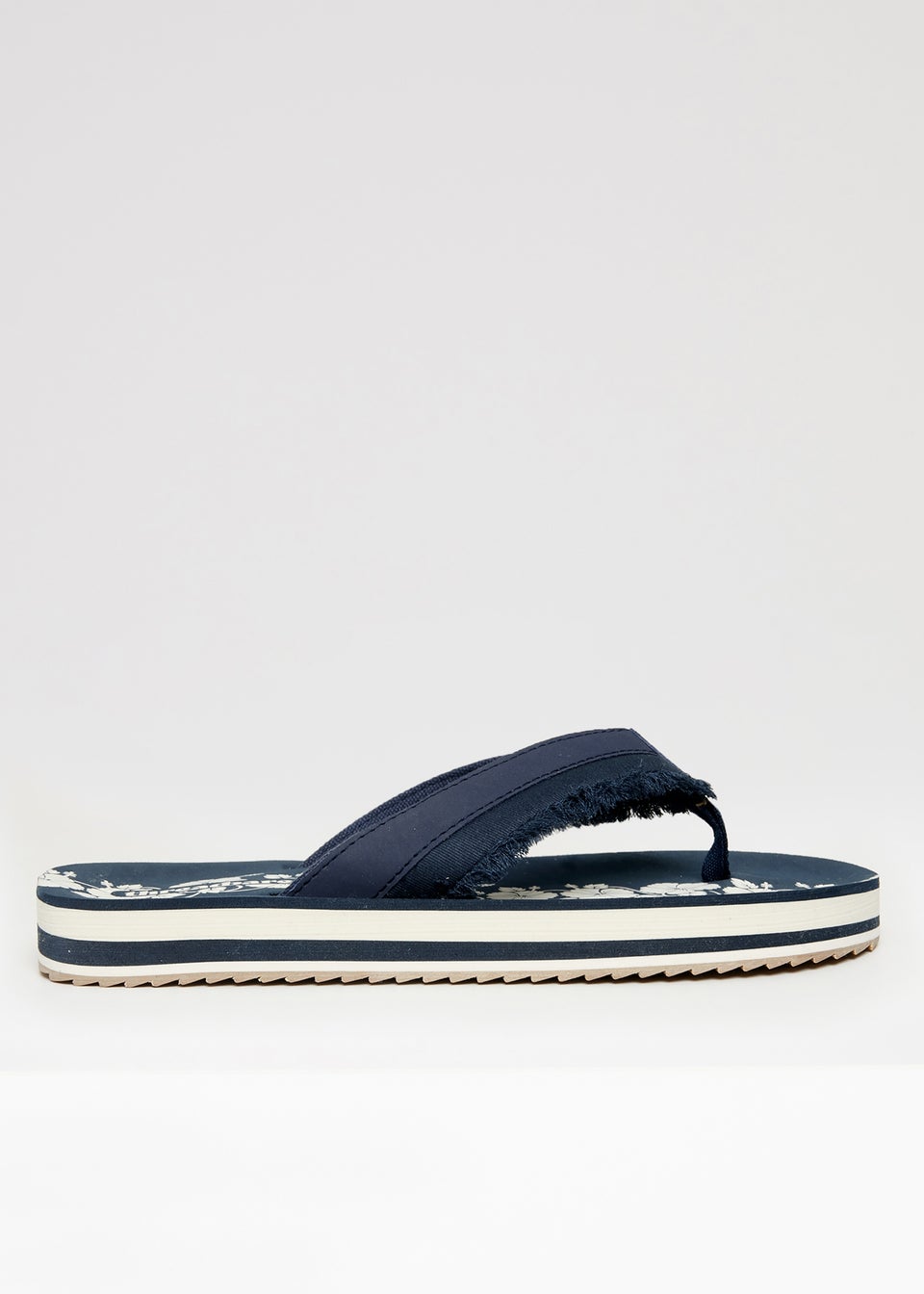 Threadbare Navy Fringe Detail Toe Post Sandals