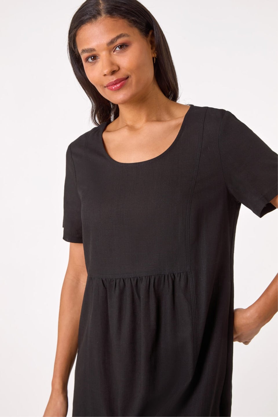 Roman Black Relaxed Cotton Blend Pocket Dress