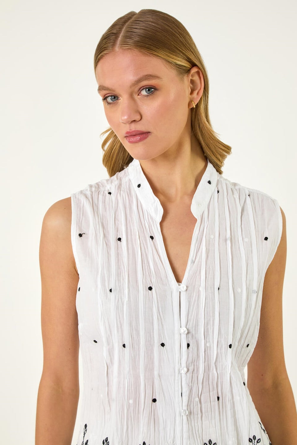 Roman Ivory Embroidered V-Neck Blouse