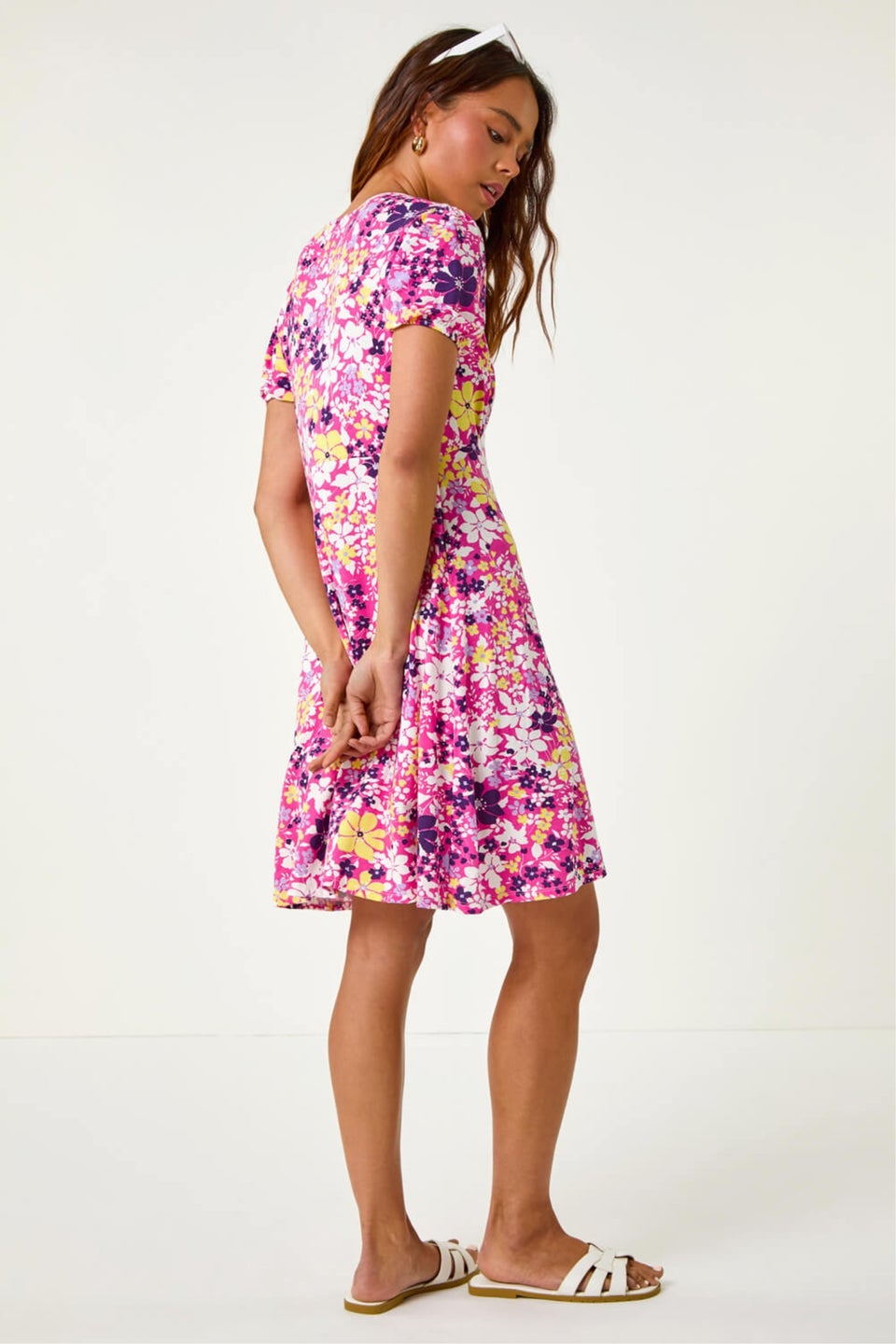 Roman Pink Petite Floral Print Stretch Dress