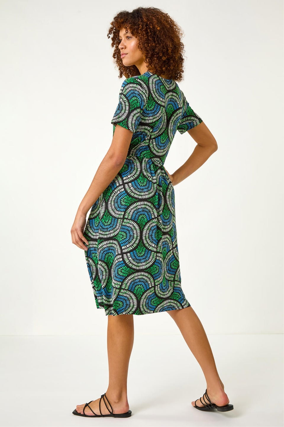 Roman Blue Abstract Print Stretch Midi Dress