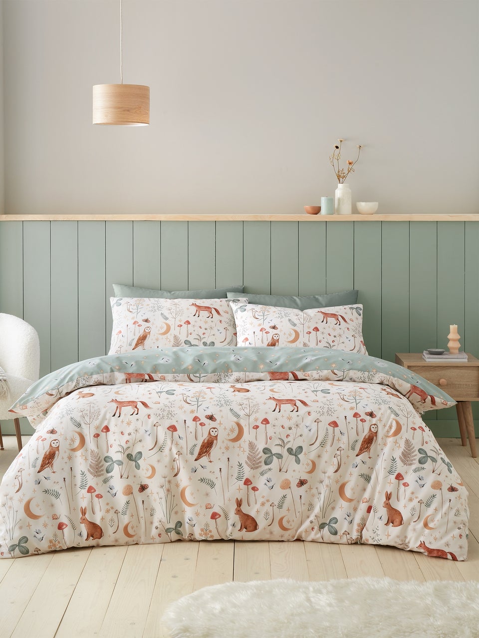Catherine Lansfield Natural Enchanted Twilight Animals Reversible Duvet Cover Set with Pillowcases