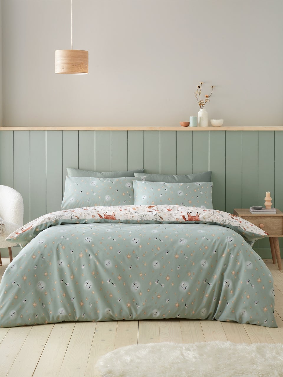 Catherine Lansfield Natural Enchanted Twilight Animals Reversible Duvet Cover Set with Pillowcases